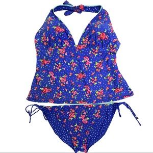 Vera Bradley Blue Water Bouquet Reversible Tankini 2 PC Bikini Set; SZ XL